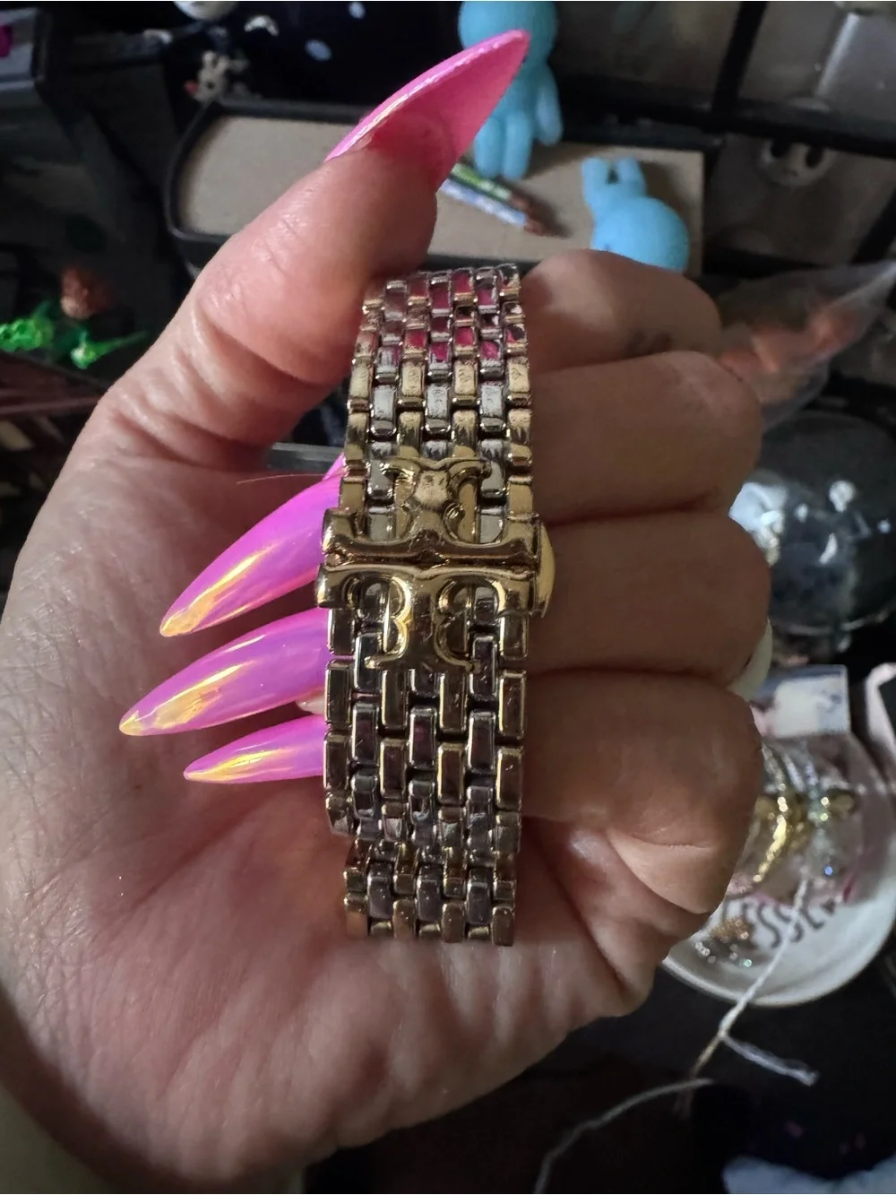 TORY BURCH ELEANOR MOTHER OF PEARL BLACK DIAL TWO TONE STEEL STRAP WATCH